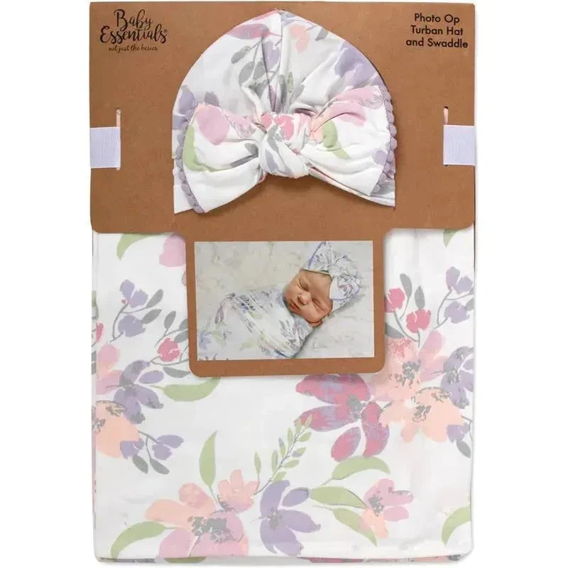 A.D Sutton - Baby Cotton Swaddle Blanket Wrap With Headband Or Hat Set, Lilac Flower 3 A.D Sutton - Baby Cotton Swaddle Blanket Wrap With Headband Or Hat Set, Lilac Flower