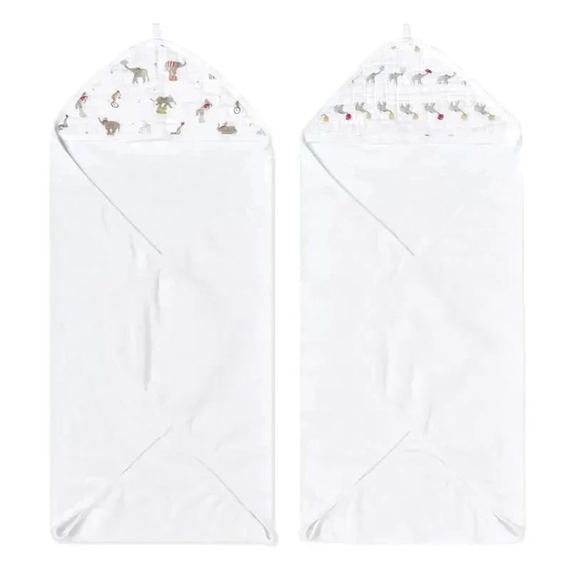 Aden + Anais - 2 Pk Essential Elephant Circus Hooded Baby Bath Towel 3 Aden + Anais - 2 Pk Essential Elephant Circus Hooded Baby Bath Towel