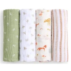 Aden + Anais - 4Pk Essentials Cotton Muslin Swaddle, Sage Woodland