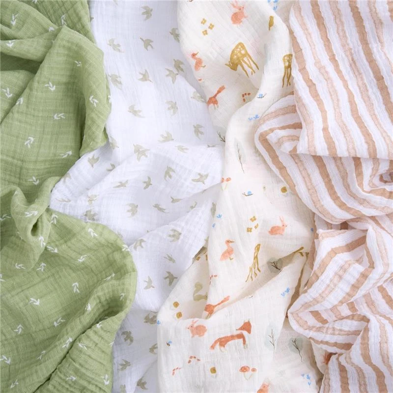Aden + Anais - 4Pk Essentials Cotton Muslin Swaddle, Sage Woodland 4 Aden + Anais - 4Pk Essentials Cotton Muslin Swaddle, Sage Woodland - Image 2