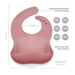 Ali + Oli Silicone Baby Bib Roll Up & Stay Closed (Mauve) -Macro Baby Store ali oli silicone baby bib roll up stay closed mauve image 5