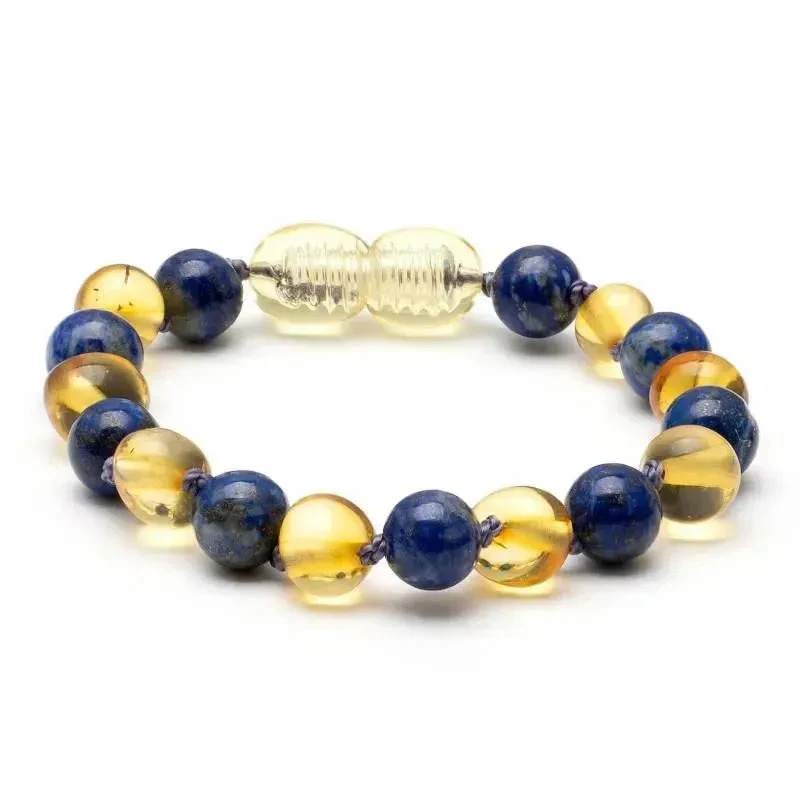 Amber Stone - Baroque Baltic Amber & Lapis Lazuli Baby Bracelet 7 3 Amber Stone - Baroque Baltic Amber & Lapis Lazuli Baby Bracelet 7