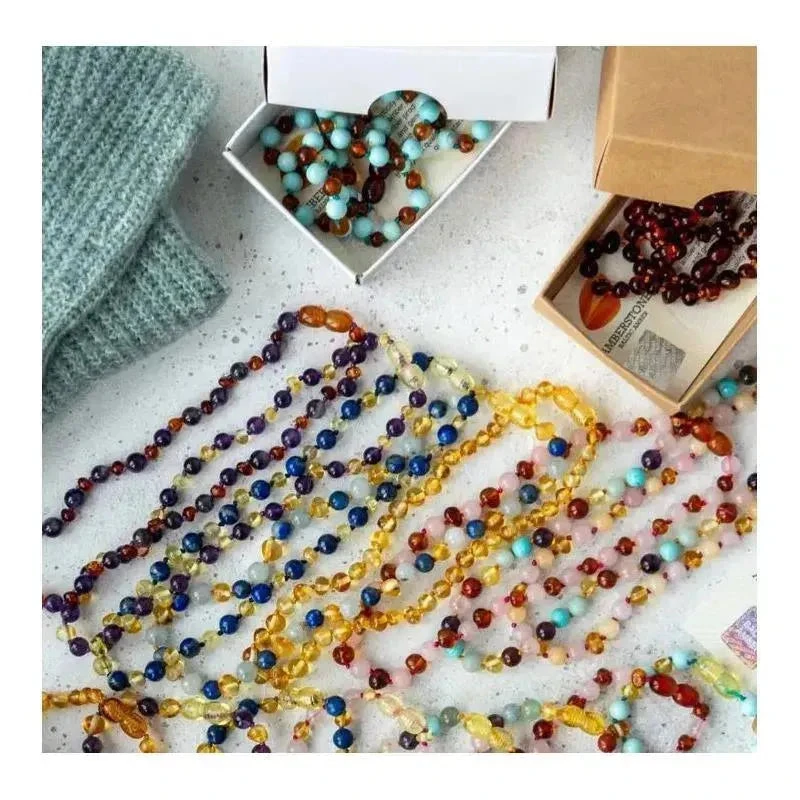 Amber Stone - Baroque Baltic Amber & Lapis Lazuli Baby Bracelet 7 4 Amber Stone - Baroque Baltic Amber & Lapis Lazuli Baby Bracelet 7 - Image 2