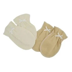 American Baby - 2Pk Organic Cotton Mittens, Natural/Mocha