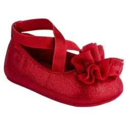 Baby Deer - Red Shimmer Pu One-Strap Skimmer W/Shimmer Chiffon Flower Orn