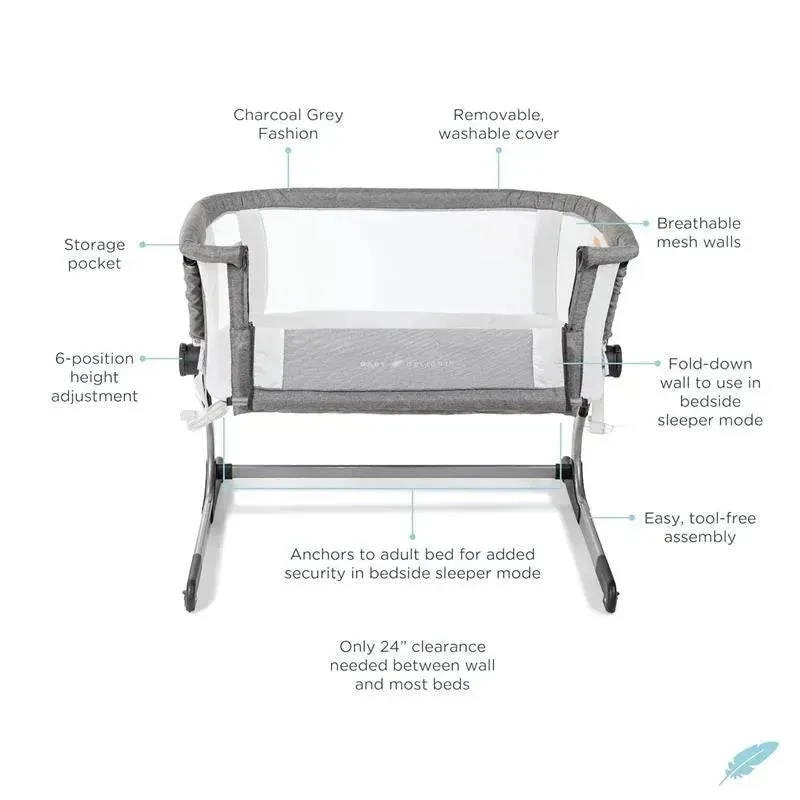 Baby Delight - Beside Me Dreamer Bassinet, 6-Position Height Adjustment, Charcoal Tweed 4 Baby Delight - Beside Me Dreamer Bassinet, 6-Position Height Adjustment, Charcoal Tweed - Image 2