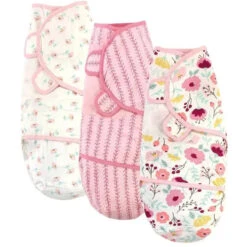 Baby Vision - 3Pk Baby Girl Organic Swaddle Wraps, Botanical, 0/3M