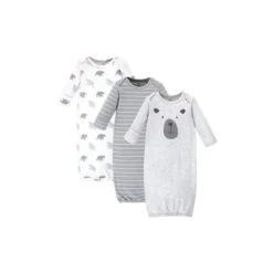Baby Vision - 3Pk Baby Organic Interlock Gowns, Preemie, Bear
