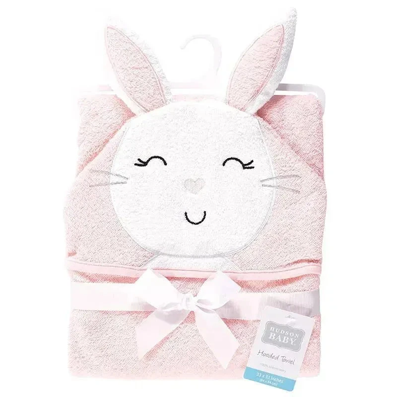 Baby Vision - Hudson Baby Cotton Animal Face Hooded Towel, Pink Bunny 4 Baby Vision - Hudson Baby Cotton Animal Face Hooded Towel, Pink Bunny - Image 2