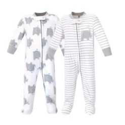 Baby Vision - Hudson Baby Unisex 2Pk Fleece Zipper Sleep & Play, Elephants