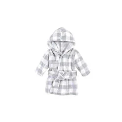 Baby Vision Plush Bathrobes 0-9M, Gray Plaid