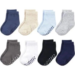 Baby Vision - Touched By Nature Baby Girls' Organic Cotton Socks, Solid Black Blue, 12-24M, 8Pk