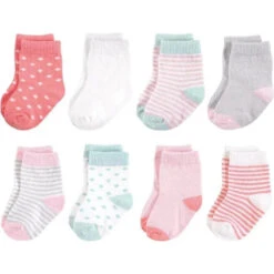 Baby Vision - Touched By Nature Unisex Baby Organic Cotton Socks, Coral Mint, 6-12M, 8Pk
