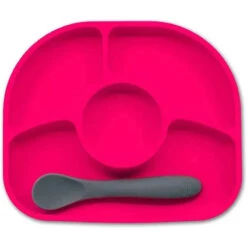 Bbluv - Yümi 4-Section Silicone Plate And Spoon, Pink