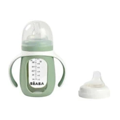 Beaba - 2-In-1 Glass Training Cup, Sage -Macro Baby Store beaba 2 in 1 glass training cup sage image 5