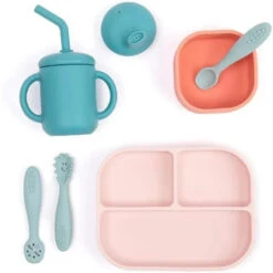 Bella Tunno - Little Bites Bundle, Baby Feeding Set, 100% Food-Grade Silicone, Confetti Castle