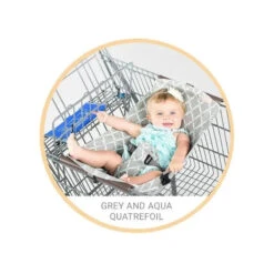 Binxy Baby Shopping Cart Hammock, Grey And Aqua Quatrefoil