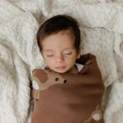 Bleu La La - 100% Luxury Cotton Receiving Swaddle Baby Blanket - Deer -Macro Baby Store bleu la la 100 luxury cotton receiving swaddle baby blanket deer image 5