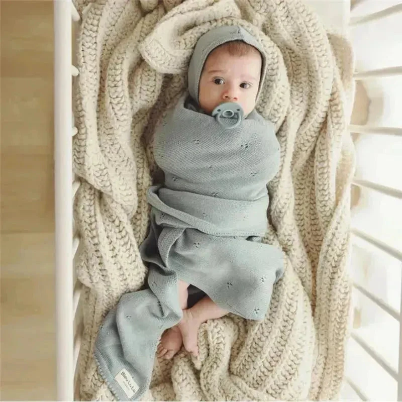 Bleu La La - 100% Organic Cotton Luxury Organic Blanket + Bonnet Hat Set, Blue 11 Bleu La La - 100% Organic Cotton Luxury Organic Blanket + Bonnet Hat Set, Blue - Image 9