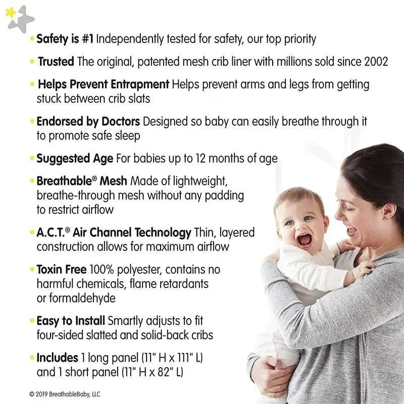 BreathableBaby - Classic Breathable Mesh Crib Liner, Gray 9 BreathableBaby - Classic Breathable Mesh Crib Liner, Gray - Image 7