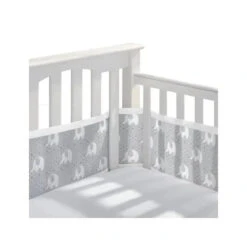 BreathableBaby - Classic Breathable Mesh Crib Liner, Peaceful Elephant Gray