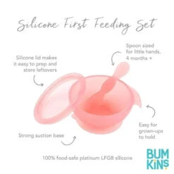 Bumkins - Silicone Feeding Set With Suction For Baby And Toddler, Pink Jelly -Macro Baby Store bumkins silicone feeding set with suction for baby and toddler pink jelly image 4