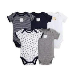 Burt's Bees Baby Burt's Bees 5-Pack Short Sleeve Bodysuits, Blueberry