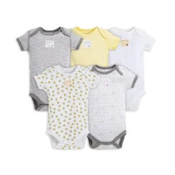 Burt's Bees Baby Burt's Bees 5-Pack Short Sleeve Bodysuits, Sunshine Prints