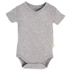 Burt's Bees Baby Burts Bees - Short Sleeve Reverse Seam V Neck Bodysuit, Heather Grey