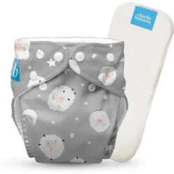 Charlie Banana - Reusable Washable Cloth Diaper, Adjustable One Size, Sweet Dreams On Grey