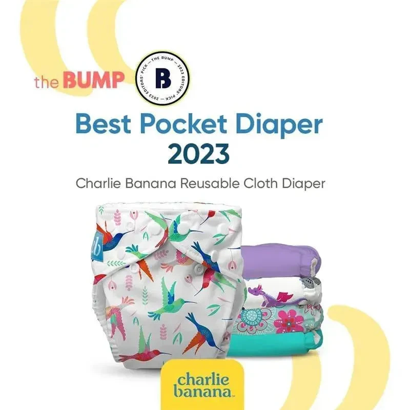 Charlie Banana - Reusable Washable Cloth Diaper, Adjustable One Size, Sweet Dreams On Grey 4 Charlie Banana - Reusable Washable Cloth Diaper, Adjustable One Size, Sweet Dreams On Grey - Image 2
