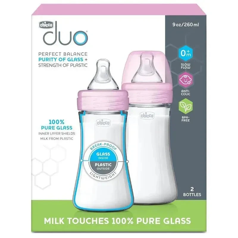 Chicco - 2Pk Duo 9Oz Hybrid Baby Bottle, Pink 4 Chicco - 2Pk Duo 9Oz Hybrid Baby Bottle, Pink - Image 2