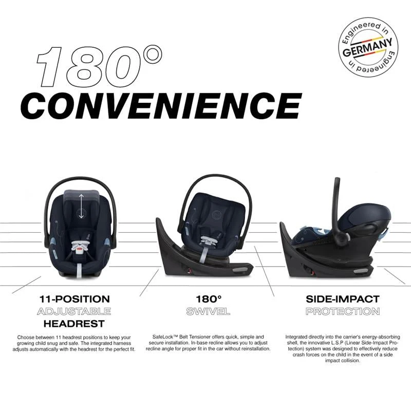 Cybex Aton G Swivel Infant Car Seat With 180-Degree Rotate, Linear Side-Impact Protection, 11-Position Headrest, SensorSafe & Safelock Base, Ocean 5 Cybex Aton G Swivel Infant Car Seat With 180-Degree Rotate, Linear Side-Impact Protection, 11-Position Headrest, SensorSafe & Safelock Base, Ocean - Image 3