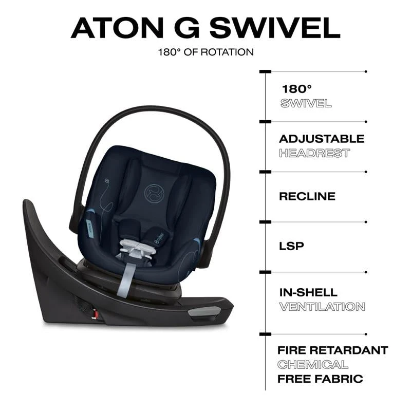 Cybex Aton G Swivel Infant Car Seat With 180-Degree Rotate, Linear Side-Impact Protection, 11-Position Headrest, SensorSafe & Safelock Base, Ocean 7 Cybex Aton G Swivel Infant Car Seat With 180-Degree Rotate, Linear Side-Impact Protection, 11-Position Headrest, SensorSafe & Safelock Base, Ocean - Image 5