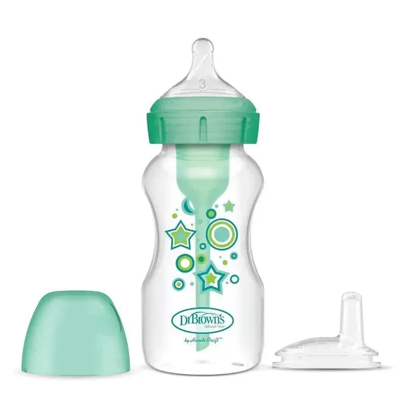 Dr. Brown's - 9 Oz Options+ Wide-Neck Bottle To Sippy, Green 3 Dr. Brown's - 9 Oz Options+ Wide-Neck Bottle To Sippy, Green