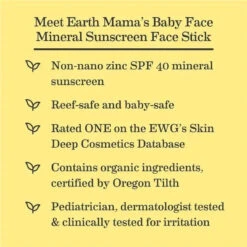 Earth Mama - Baby Face Mineral Sunscreen Stick SPF 40 14 Earth Mama - Baby Face Mineral Sunscreen Stick SPF 40 -Macro Baby Store earth mama baby face mineral sunscreen stick spf 40 image 6