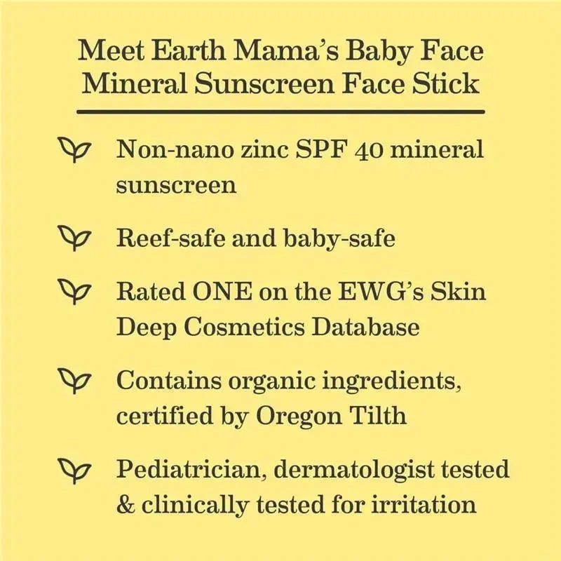 Earth Mama - Baby Face Mineral Sunscreen Stick SPF 40 8 Earth Mama - Baby Face Mineral Sunscreen Stick SPF 40 - Image 6