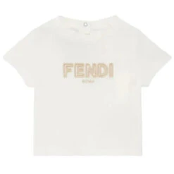 Fendi Baby - Short Sleeve Tee With Embroidered Txt Logo, White