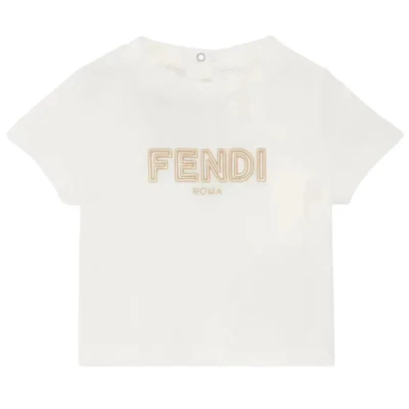 Fendi Baby - Short Sleeve Tee With Embroidered Txt Logo, White 3 Fendi Baby - Short Sleeve Tee With Embroidered Txt Logo, White