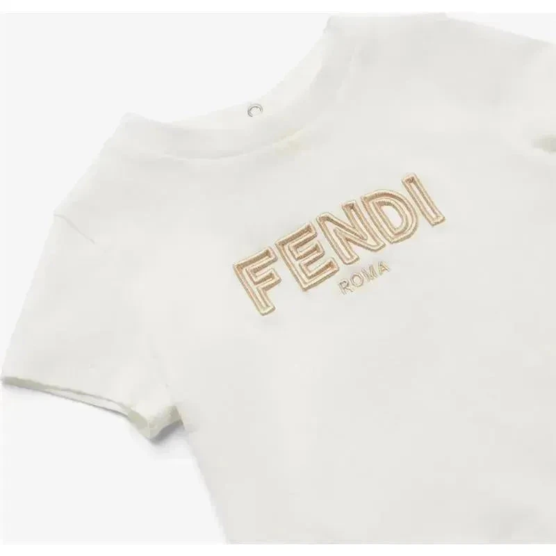 Fendi Baby - Short Sleeve Tee With Embroidered Txt Logo, White 5 Fendi Baby - Short Sleeve Tee With Embroidered Txt Logo, White - Image 3