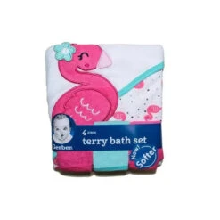 Gerber 4pc Flamingo Hooded Baby Towels & Baby Washcloths