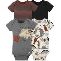 Gerber - 4Pk Baby Short Sleeve Onesies - Boy Dino