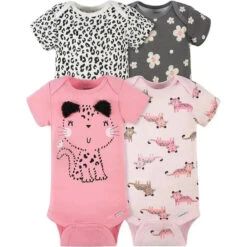 Gerber - 4Pk Baby Short Sleeve Onesies - Girl Leopard
