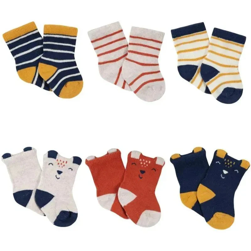 Gerber - 6Pk Wiggle Proof Jersey Crew Baby Socks - Boy Fox 3 Gerber - 6Pk Wiggle Proof Jersey Crew Baby Socks - Boy Fox