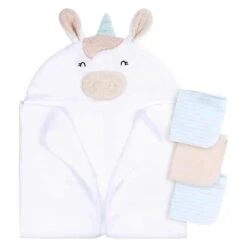 Gerber - Baby Hooded Bath Towel & Washcloths, Unicorn