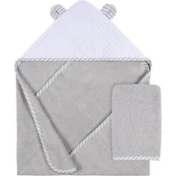 Gerber - Hooded Towel And Washcloth Mitt Set, Boy Bear