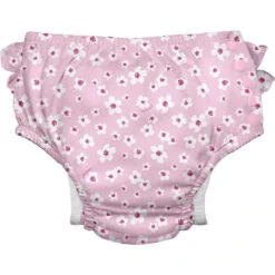Green Sprouts - Reusable Eco Snap Ruffled Swim Diaper, Light Pink Small Blossoms