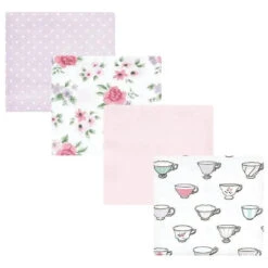 Hudson Baby - Tea Party Unisex Baby Cotton Flannel Receiving Blankets
