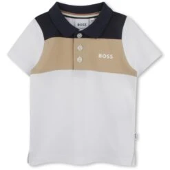 Hugo Boss Baby - Boy Colorblock Short Sleeve Polo White, Beige And Navy