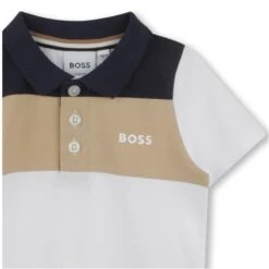 Hugo Boss Baby - Boy Colorblock Short Sleeve Polo White, Beige And Navy -Macro Baby Store hugo boss baby boy colorblock short sleeve polo white beige and navy image 3